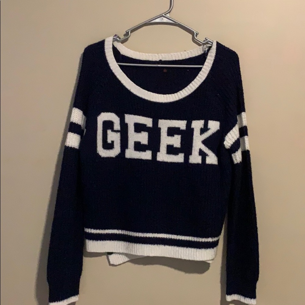 Navy Blue & White “Geek” Sweater